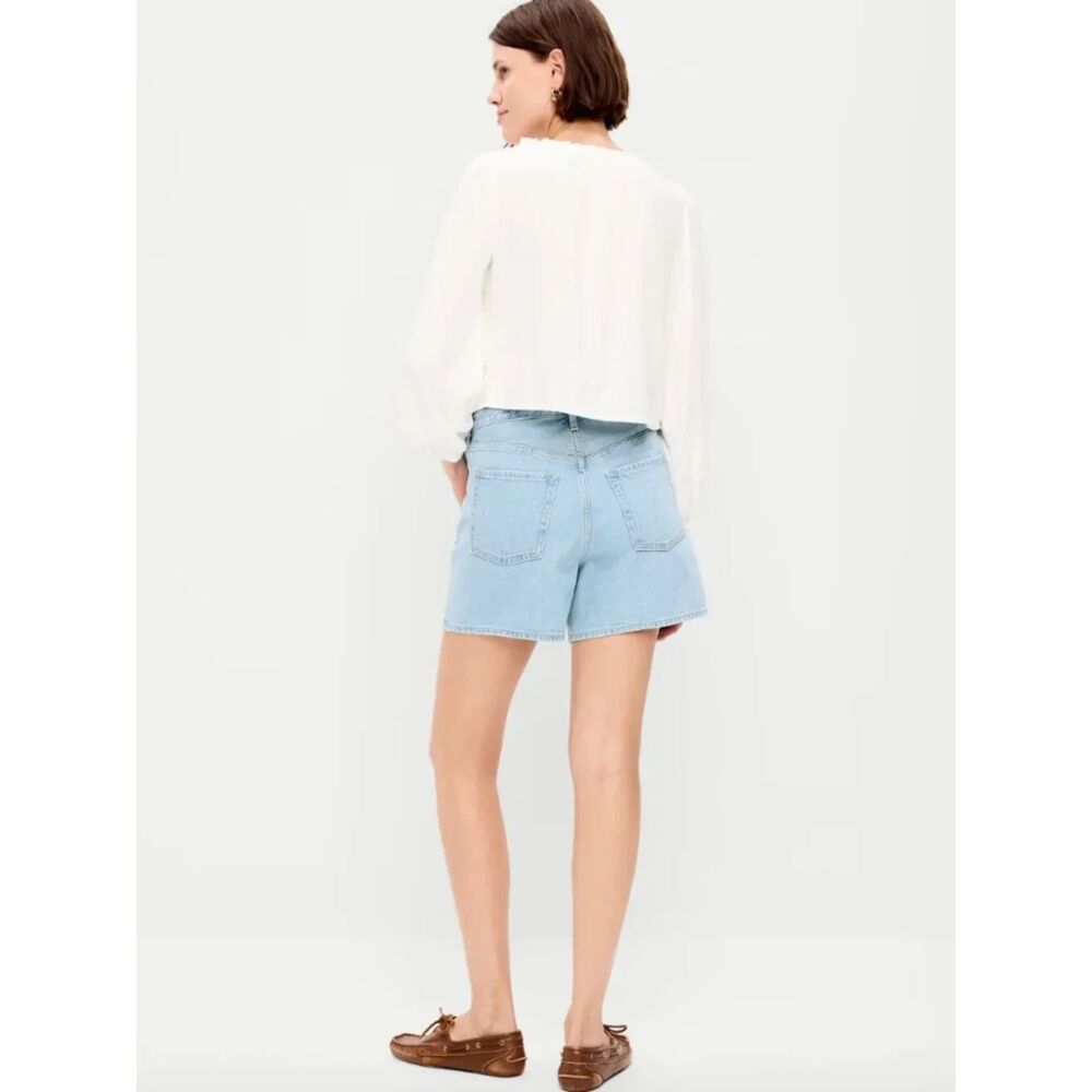 Old Navy High Rise Baggy Denim Mom Shorts Sz 14 Y2K Mom Vibes Vacation Coastal - Picture 2 of 6